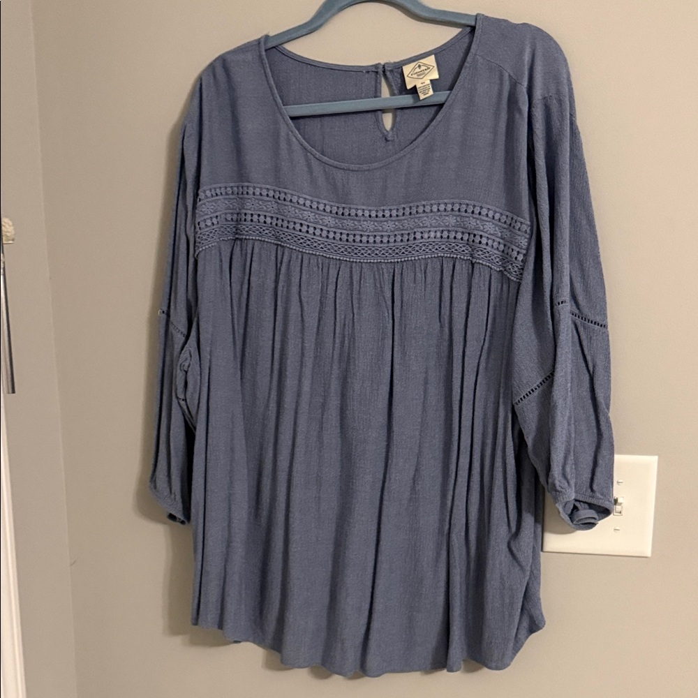 St. John's Bay Blue Blouse with Crochet Detail